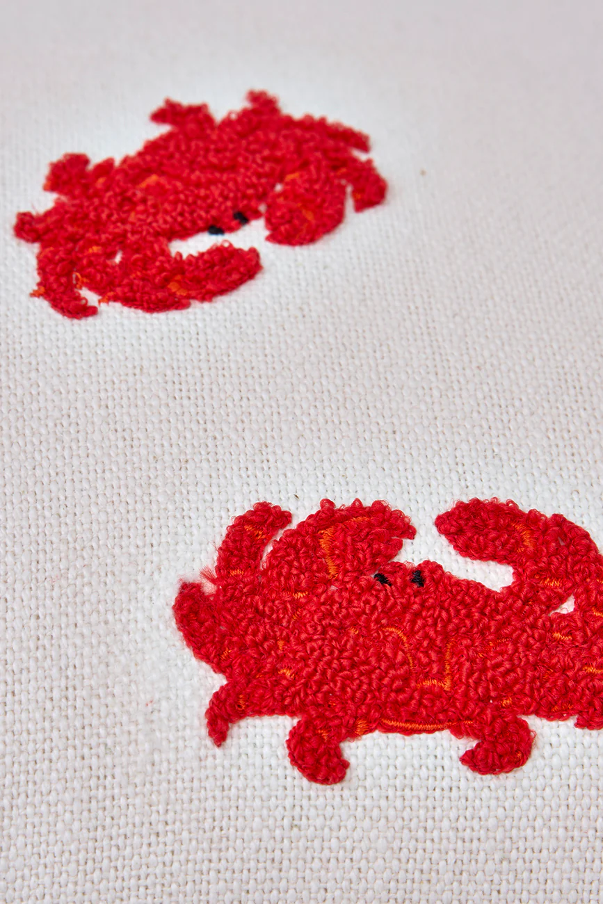 Batela Batela Cotton Cushion With Embroidered Crabs