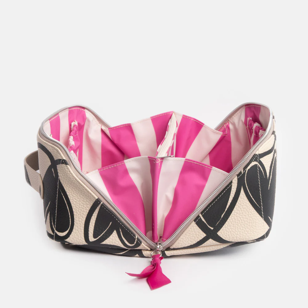 Caroline Gardner Mono Looped Hearts Flat Lay Wash Bag