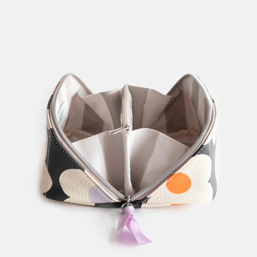 Caroline Gardner Multi Flower Charcoal Flat Lay Cosmetic Bag