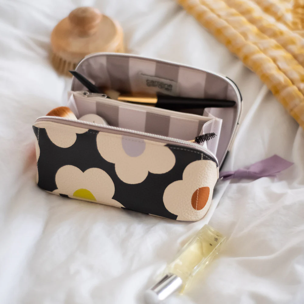 Caroline Gardner Caroline Gardner Multi Flower Charcoal Flat Lay Cosmetic Bag