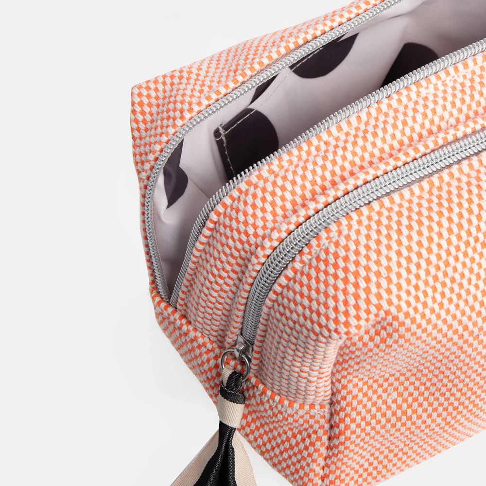 Caroline Gardner Orange Woven Check Large Travel Wash Bag