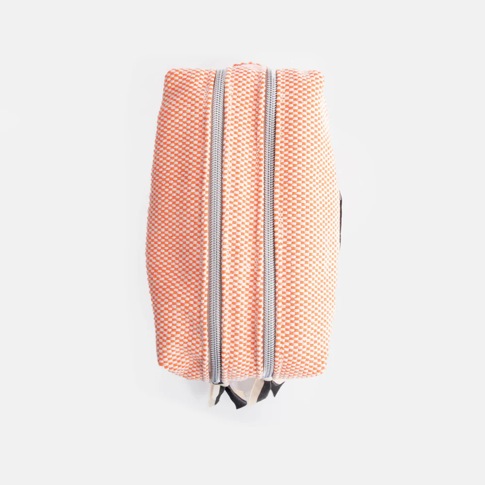 Caroline Gardner Caroline Gardner Orange Woven Check Large Travel Wash Bag