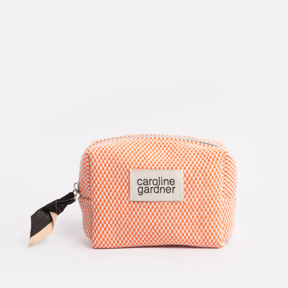 Caroline Gardner Orange Woven Mini Cube Cosmetic Bag