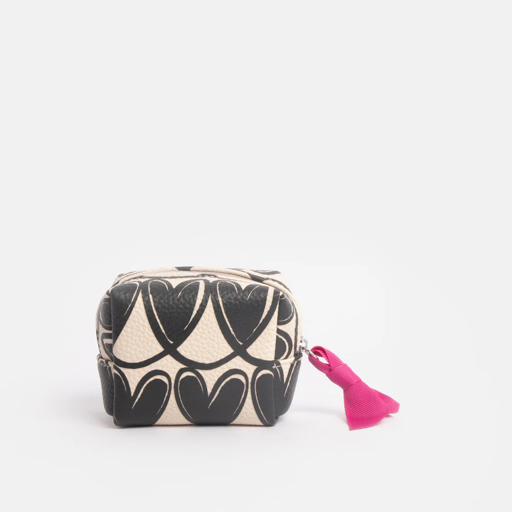 Caroline Gardner Mono Looped Hearts Ultra Mini Cube Cosmetic Bag