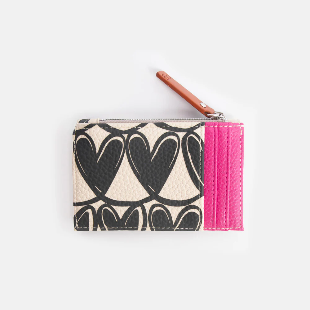 Caroline Gardner Mono Looped Hearts Card Holder Coin Purse