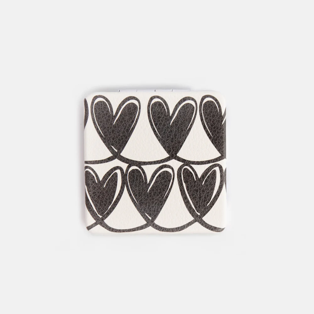 Caroline Gardner Mono Looped Hearts Square Pocket Mirror