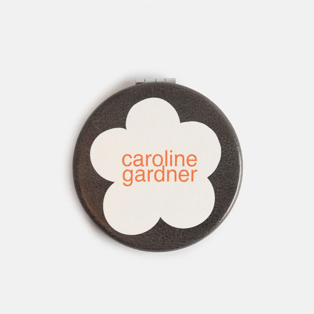 Caroline Gardner Flower Charcoal Round Pocket Mirror