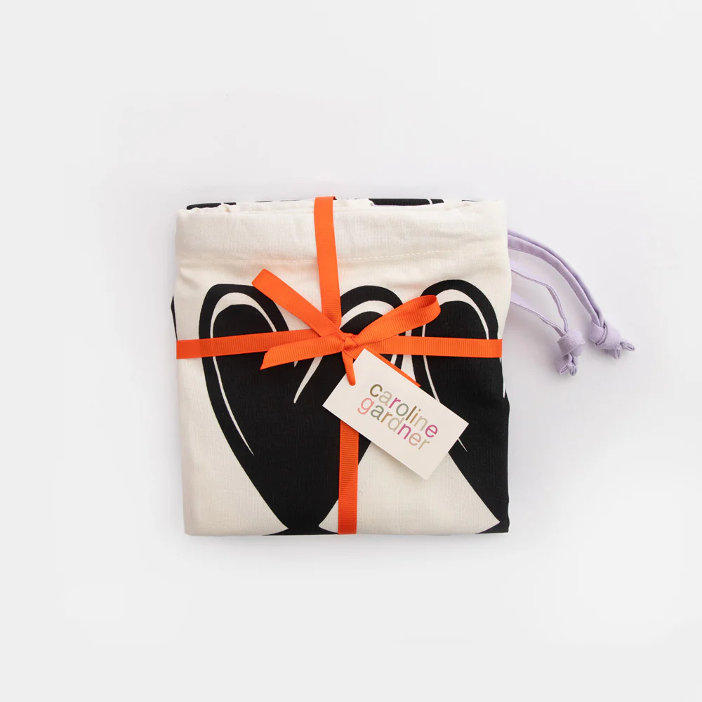 Caroline Gardner Mono Looped Hearts Drawstring Laundry Bag