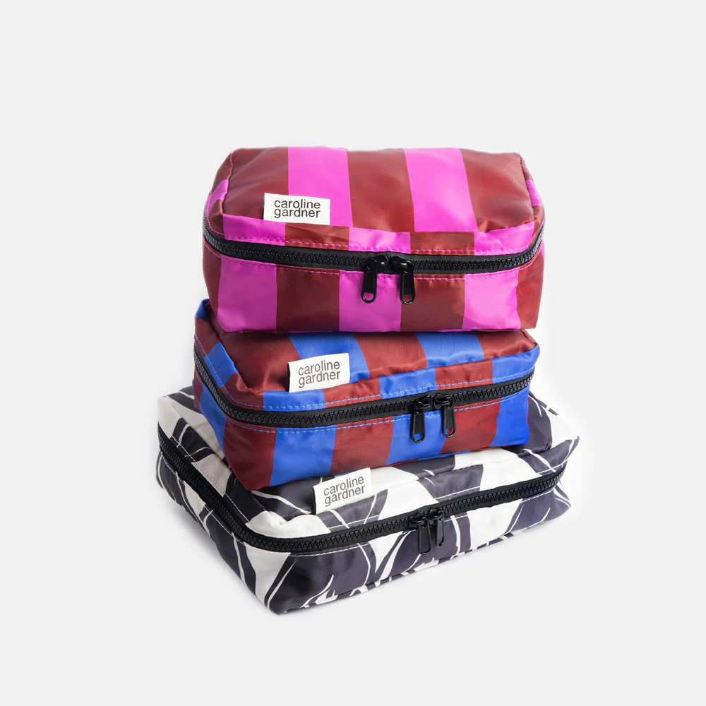 Caroline Gardner Mono Looped Hearts/Stripes Set of 3 Small Packing Cubes