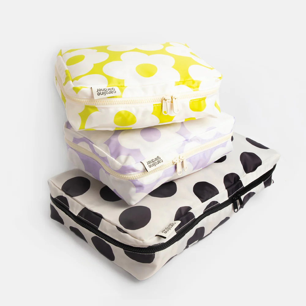 Caroline Gardner Mono Spot/Flower Set of 3 Packing Cubes