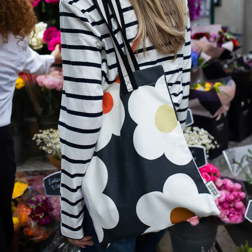Caroline Gardner Multi Flower Charcoal Tote Bag