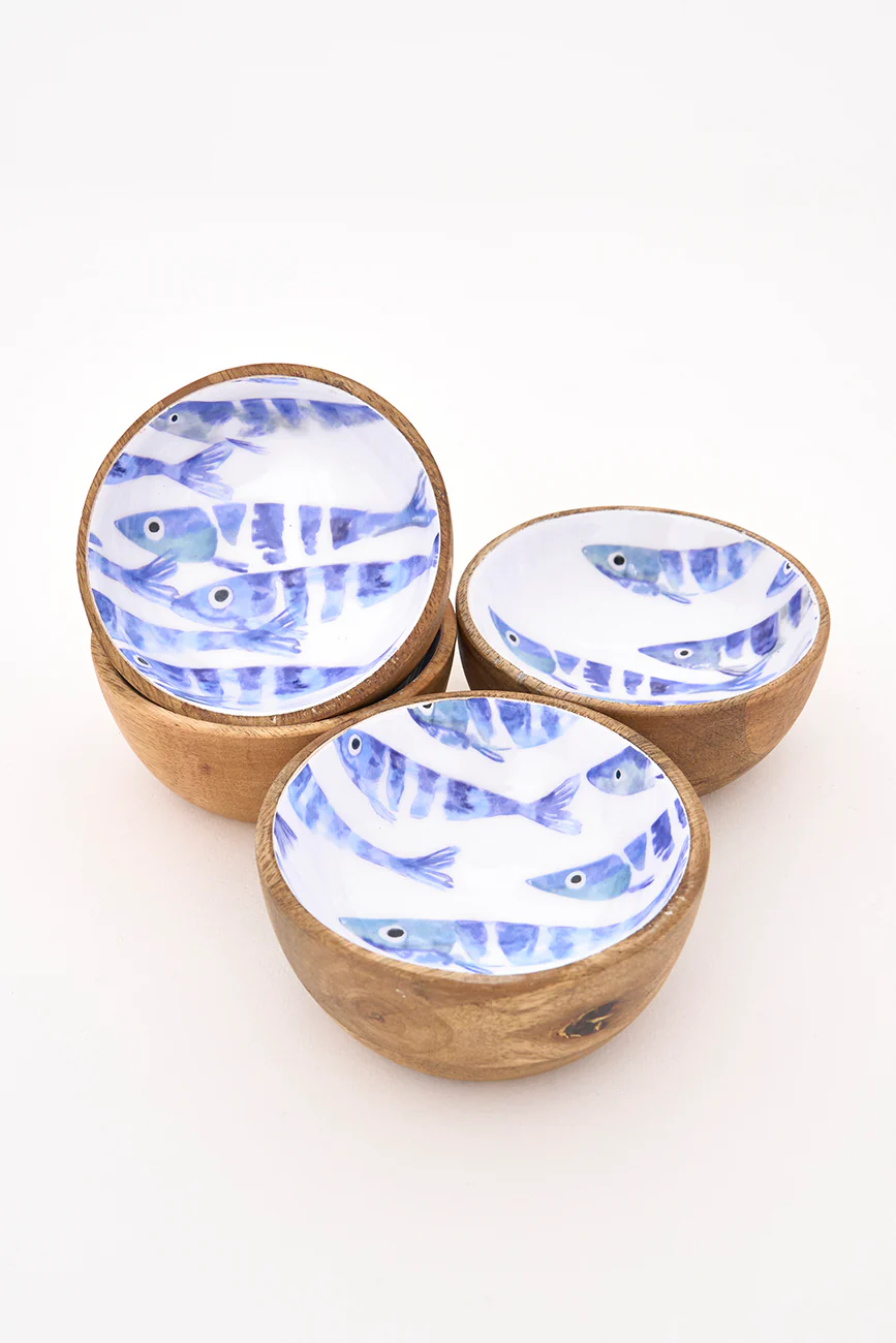 Batela Batela Enamel Wooden Bowl With Fish Motif 8.5cm