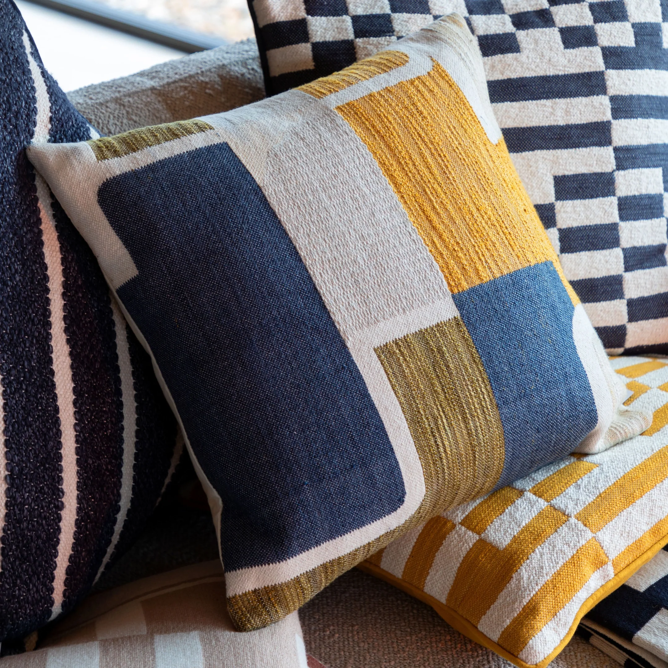 Gallery Direct Gallery Direct Quinn Jaquard Cushion - Ochre & Navy