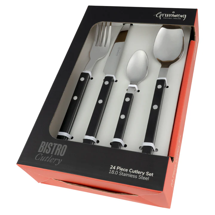 Grunwerg Bistro 24 Piece Cutlery Set - Black