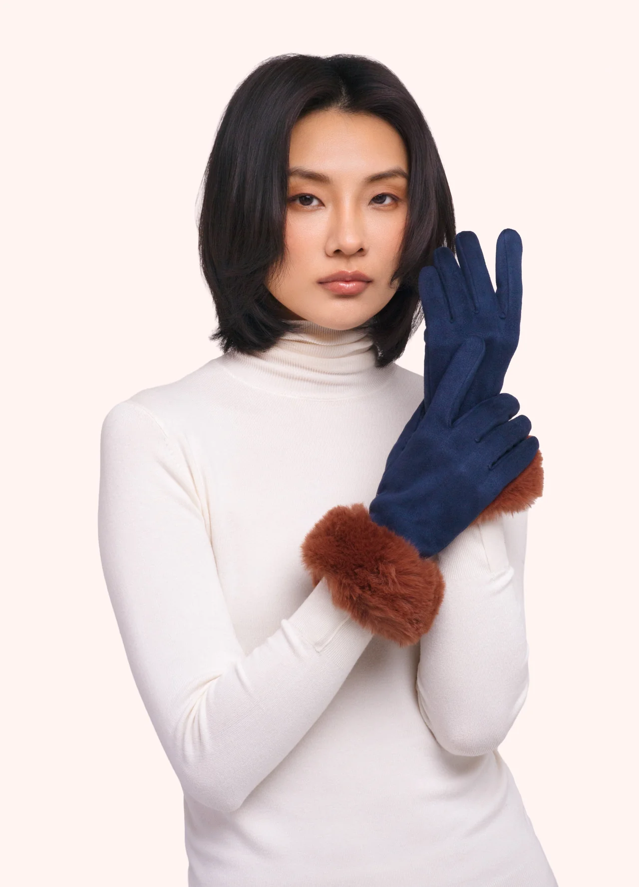 Powder Bettina Faux Suede/Fur Gloves - Navy
