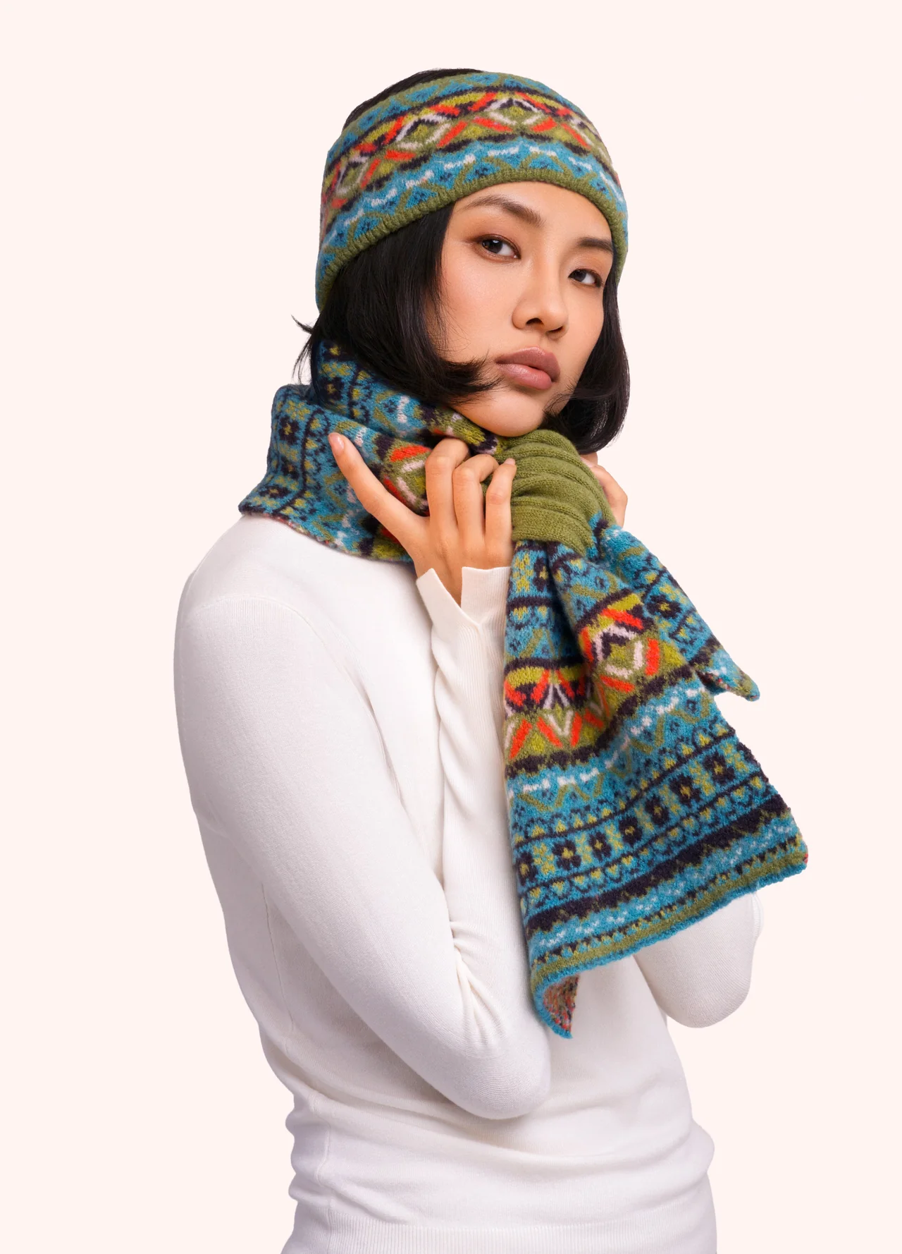 Powder Powder Fair Isle Headband - Teal Mix