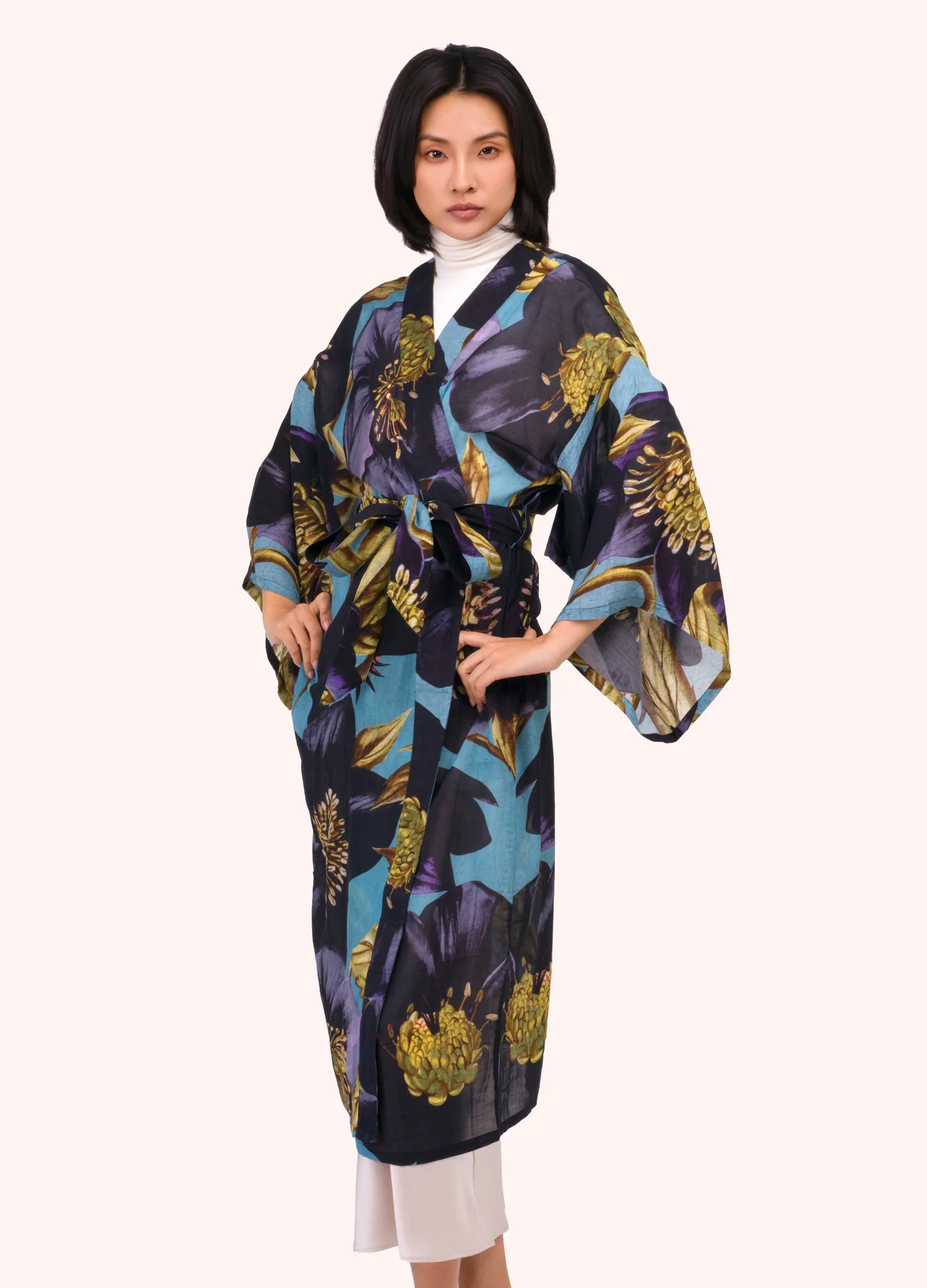 Powder Long Kimono Gown - Hellebore