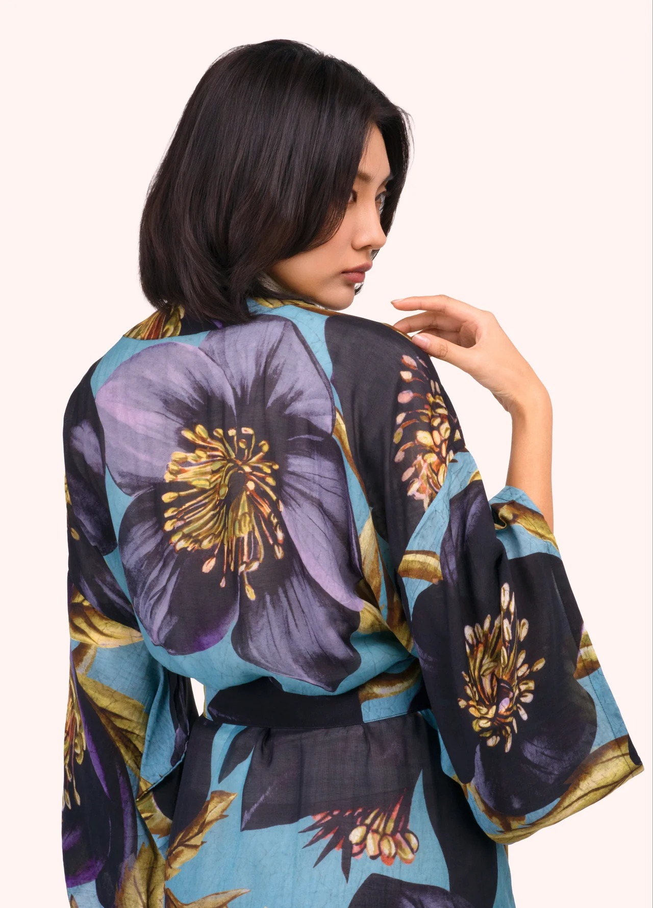 Powder Long Kimono Gown - Hellebore