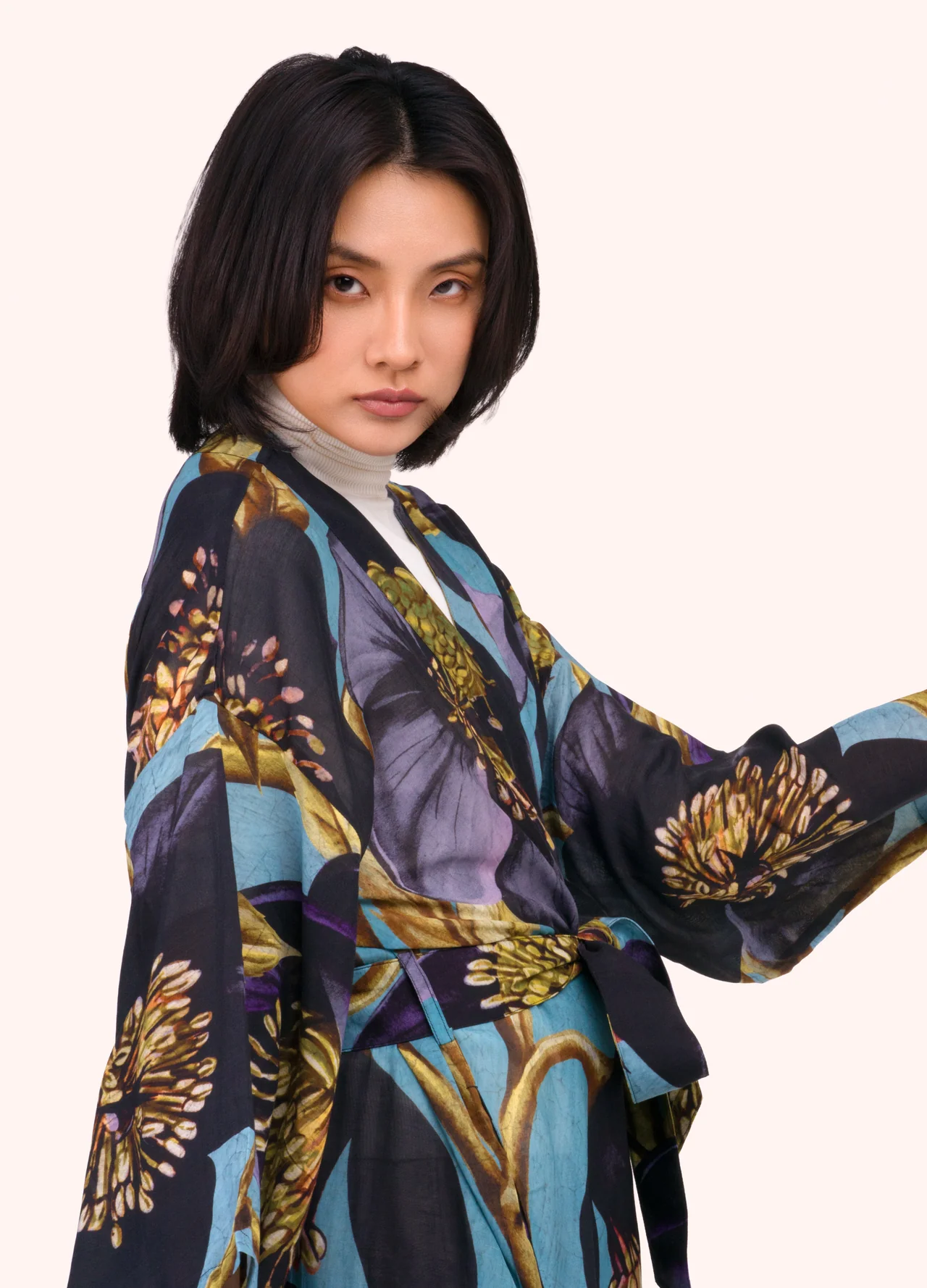 Powder Long Kimono Gown - Hellebore