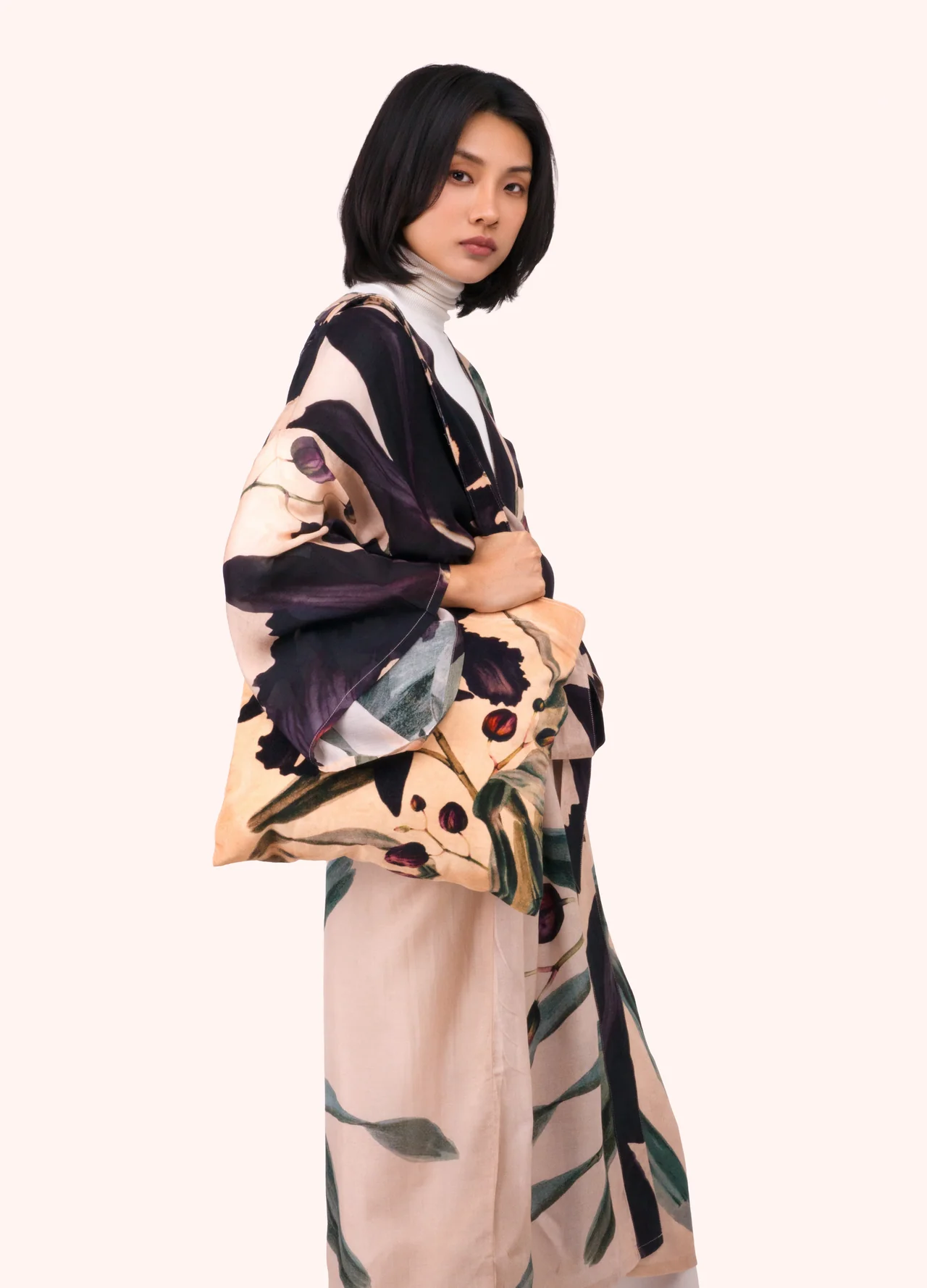 Powder Long Kimono Gown - Midnight Orchid