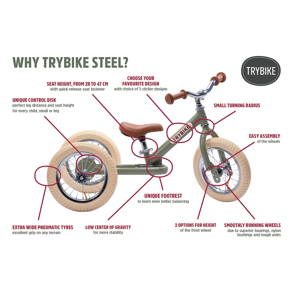 Trybike 2 in 1 Steel Balance Bike & Trike - GREEN