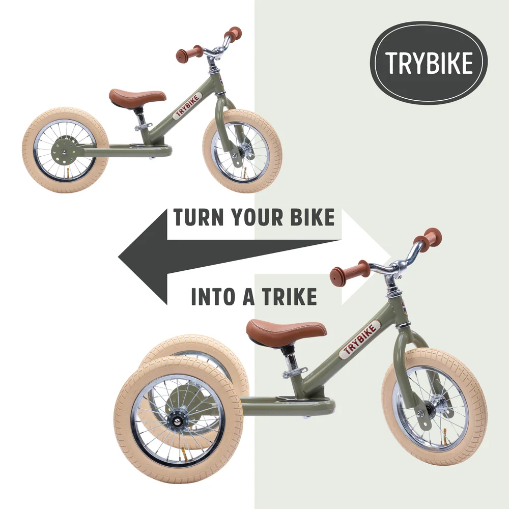 Trybike 2 in 1 Steel Balance Bike & Trike - CREAM
